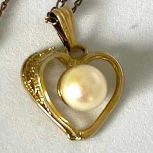 Vintage necklace, 12ktgf pearl heart pendant pearl